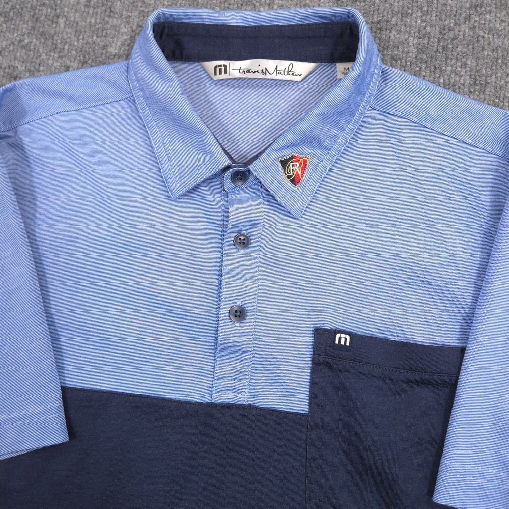 Travis Mathew Polo Shirt Mens M Blue Striped Renaissance Golf Club Collar Preppy